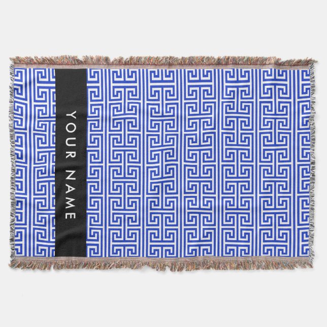 Grekiska Meander Nyckel H Blue, Ditt namn, anpassa Filt (Framsidan)