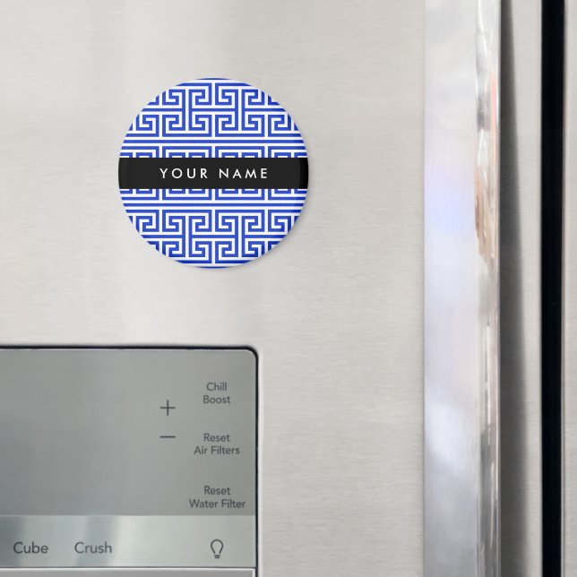 Grekiska Meander Nyckel H Blue, Ditt namn, anpassa Magnet (In Situ (Fridge))