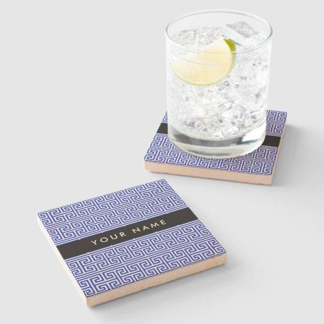 Grekiska Meander Nyckel H Blue, Ditt namn, anpassa Stenunderlägg (Sidan)