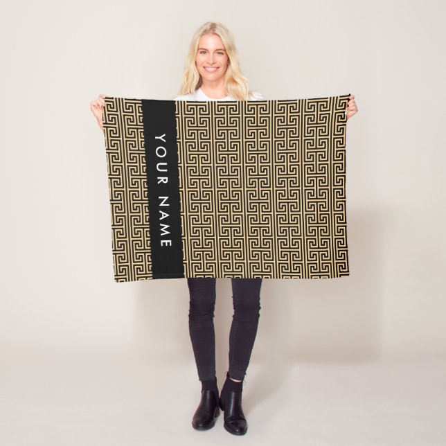 Grekiska Meander Nyckel H Brown, ditt namn, person Fleecefilt (På plats)