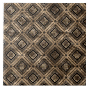 Grekiska Meander Nyckel Mönster Black och guld Kakelplatta