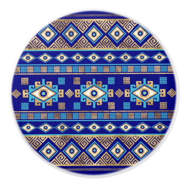 Grekiska Meander Nyckel och Evil Öga Knopp (Framsidan)