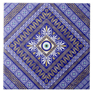 Grekiska Meander Nyckel och Evil Öga Ornament Kakelplatta