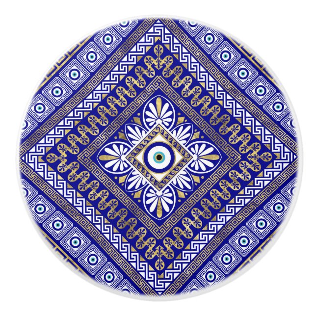 Grekiska Meander Nyckel och Evil Öga Ornament Knopp (Framsidan)