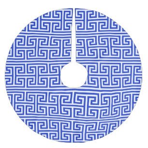 Grekiska Meander Nyckel Square H Mönster Blue Julgransmatta Borstad Polyester