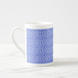 Grekiska Meander Nyckel Squares Mönster Blue Benporslin Mugg