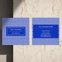 Grekiska Meander Nyckel Squares Mönster Blue Fyrkantigt Visitkort