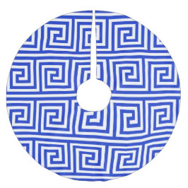 Grekiska Meander Nyckel Squares Mönster Blue Julgransmatta Borstad Polyester