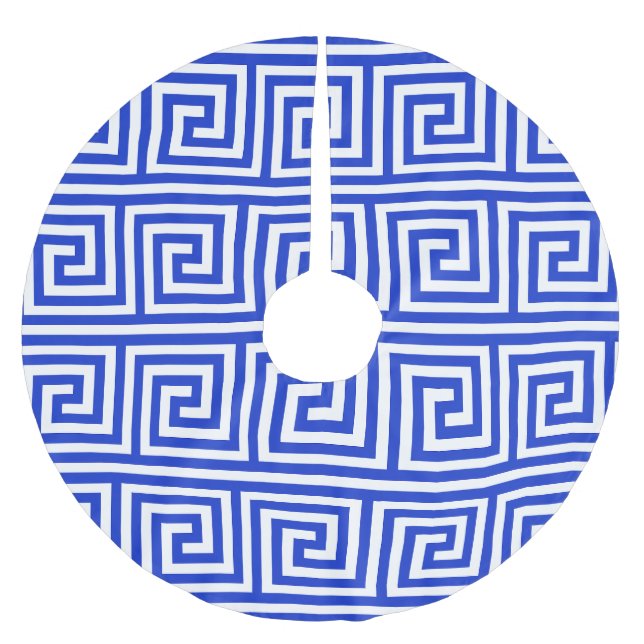 Grekiska Meander Nyckel Squares Mönster Blue Julgransmatta Borstad Polyester (Framsidan)