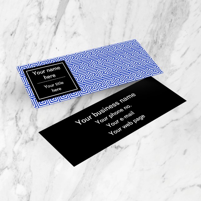Grekiska Meander Nyckel Squares Mönster Blue Mini Visitkort (Skapare uppladdad)
