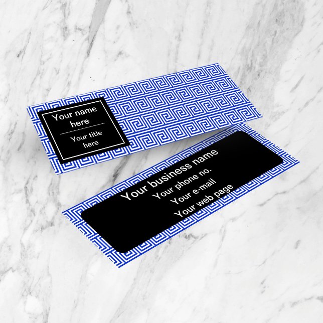 Grekiska Meander Nyckel Squares Mönster Blue Mini Visitkort (Skapare uppladdad)