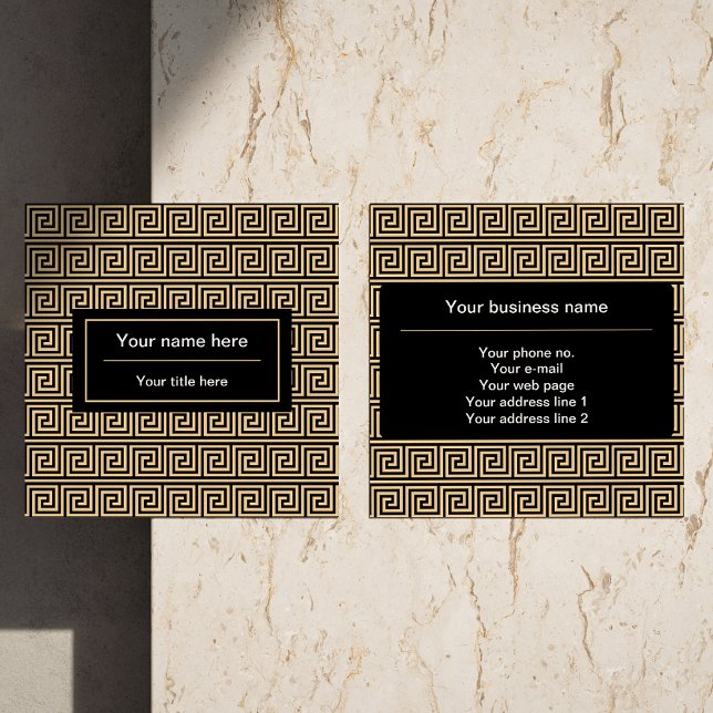 Grekiska Meander Nyckel Squares Mönster Brown Fyrkantigt Visitkort (Skapare uppladdad)