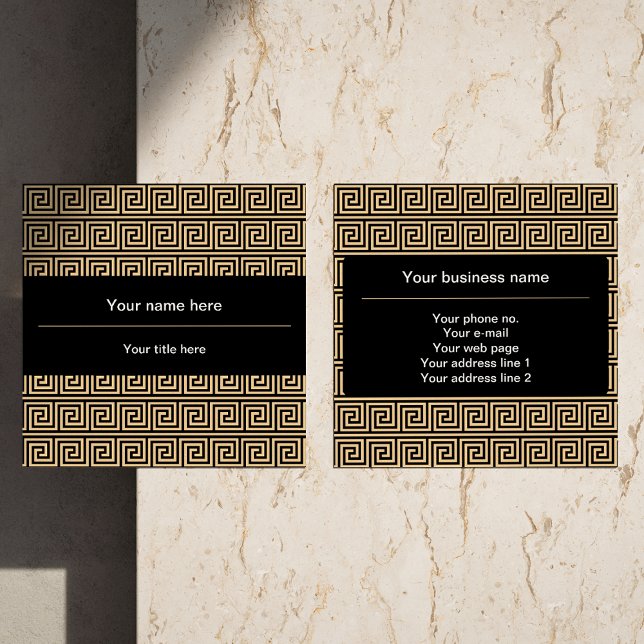 Grekiska Meander Nyckel Squares Mönster Brown Fyrkantigt Visitkort (Skapare uppladdad)