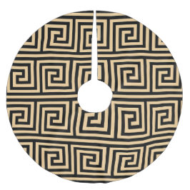 Grekiska Meander Nyckel Squares Mönster Brown Julgransmatta Borstad Polyester