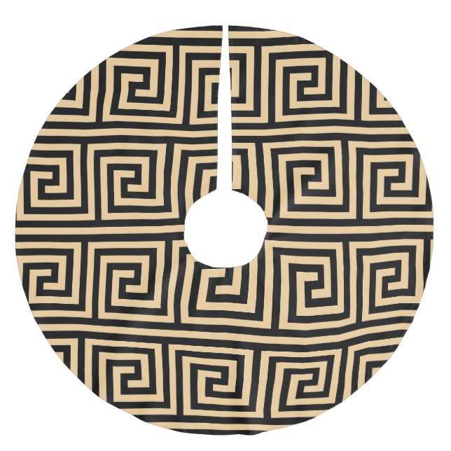 Grekiska Meander Nyckel Squares Mönster Brown Julgransmatta Borstad Polyester (Framsidan)