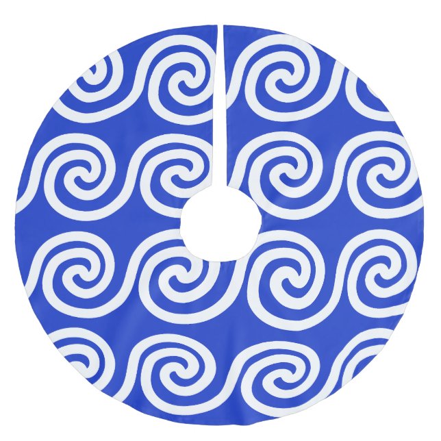 Grekiska Meander Nyckel Vinkara Mönster Blue Julgransmatta Borstad Polyester (Framsidan)