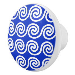 Grekiska Meander Nyckel Vinkara Mönster Blue Knopp