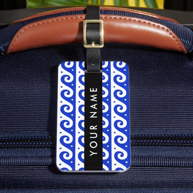 Grekiska Meander Nyckel, Wave Nyckel, Blue, Ditt n Bagagebricka (Framsida Insitu 2)