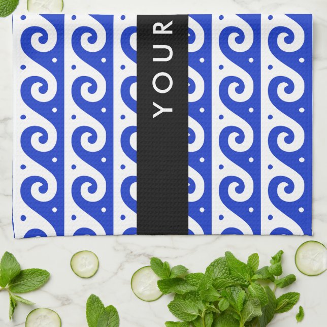 Grekiska Meander Nyckel, Wave Nyckel, Blue, Ditt n Kökshandduk (Vikta)