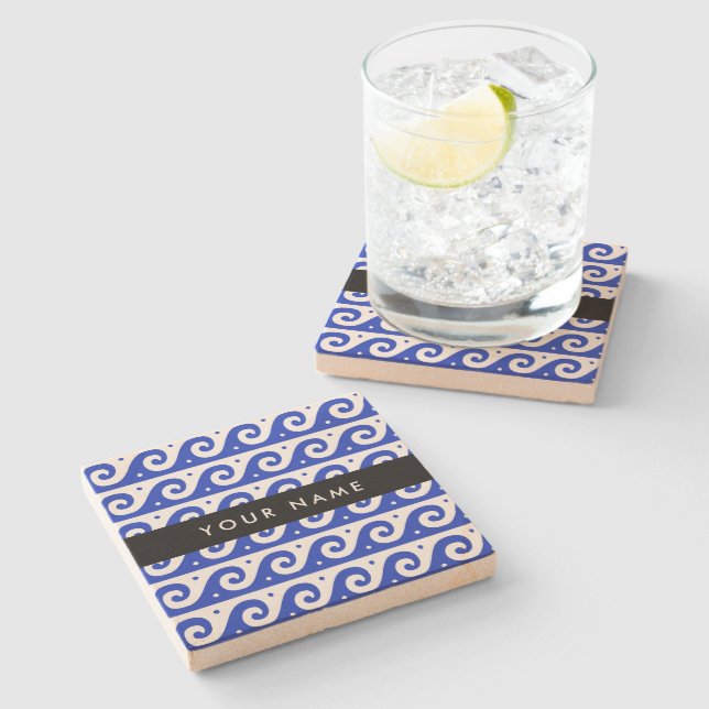 Grekiska Meander Nyckel, Wave Nyckel, Blue, Ditt n Stenunderlägg (Sidan)