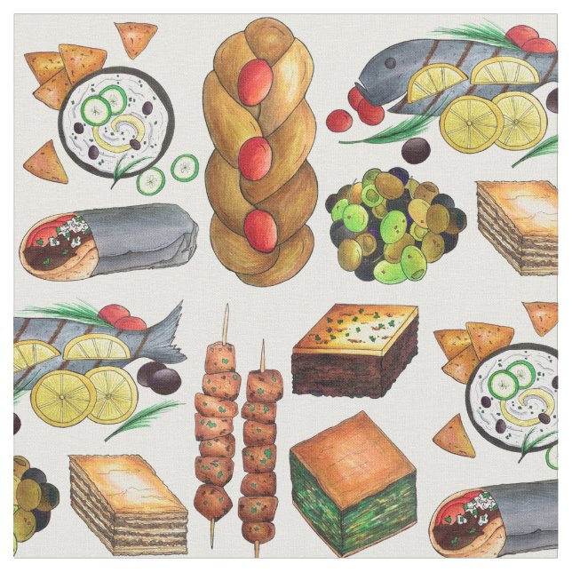 Grekiska Mediterranean Food Gyro Tzatziki Baklava Tyg (Närbild)