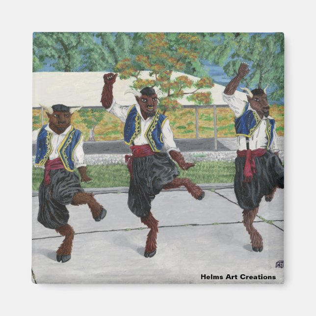 Grekiska Minotaurs Dancing Button Magnet (Framsidan)