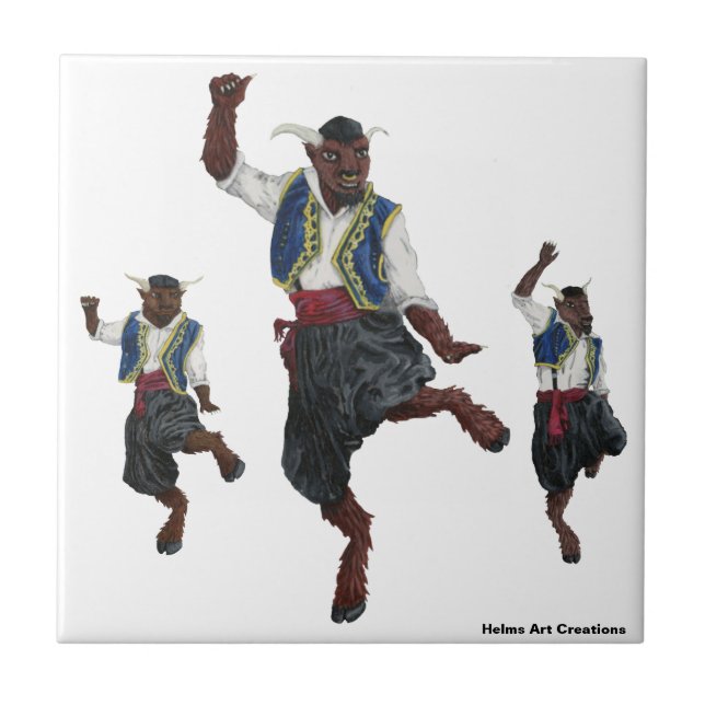 Grekiska Minotaurs som dansar dekorativ panel Kakelplatta (Framsidan)