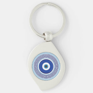 Grekiska Mönster Evil Öga Nazar Swirl Silverfärgad Nyckelring