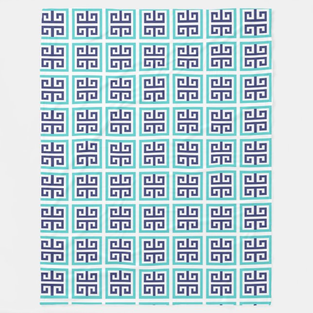 Grekiska Mönster i marinblå Aqua Fleecefilt (Framsidan)