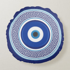 Grekiska Mönster Nazar Amulet Rund Kudde