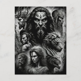 Grekiska mytologin Black and White Gods and Monste Vykort