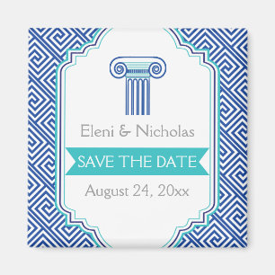 Grekiska nyckel & aqua blue column bröllop spara d magnet