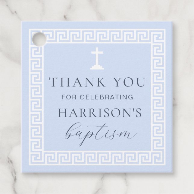 Grekiska Nyckel Blue Baptism Tack Gåvor Etiketter (Framsida)