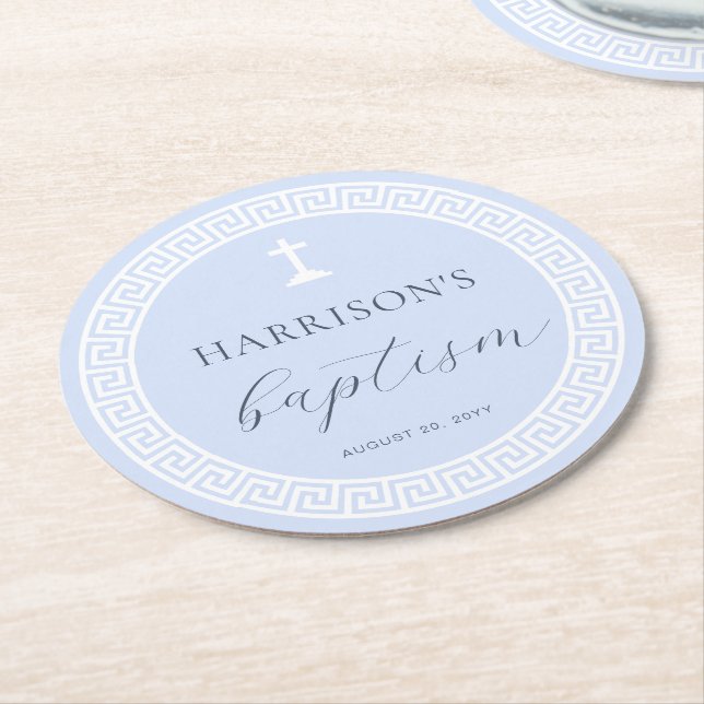 Grekiska Nyckel Blue Baptism Underlägg Papper Rund (Vinklad)