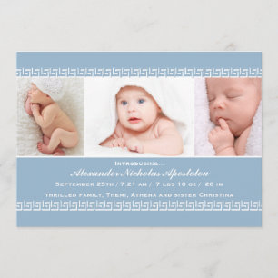 Grekiska Nyckel Blue Photo Birth-annonsen Meddelande