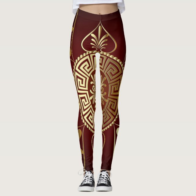 Grekiska Nyckel Burgundy Leggings (Framsida)