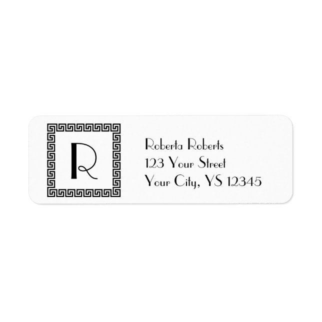 Grekiska Nyckel Design Monogram Returadress Etikett (Framsidan)