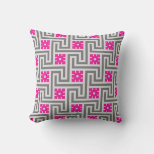 Grekiska Nyckel, Grått/Grått och Fuchsia Rosa Lumb Kudde