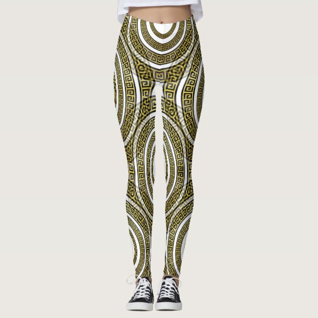 Grekiska Nyckel Meander i Geometric Symmetry Artde Leggings (Framsida)