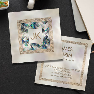 Grekiska Nyckel Meander Monogram Abalone och guld Fyrkantigt Visitkort