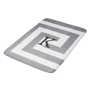 Grekiska Nyckel Monogram Grått Grått Black White M Badrumsmatta