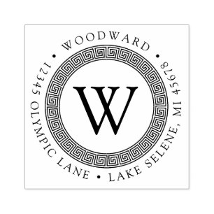 Grekiska Nyckel Monogram Round Returadress Stämpel