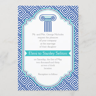 Grekiska nyckel och akvarier, blå kolonn Grecian b Inbjudningar