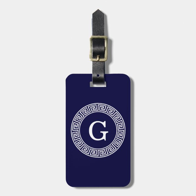 Grekiska Nyckel Rnd Ram, första Monogram Bagagebricka (Vertikal Framsida)