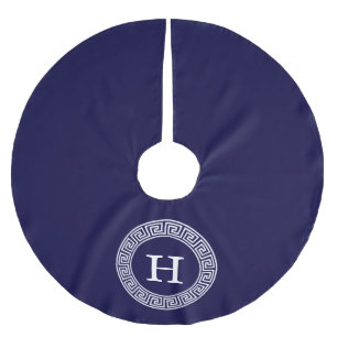 Grekiska Nyckel Rnd Ram, första Monogram Julgransmatta Borstad Polyester