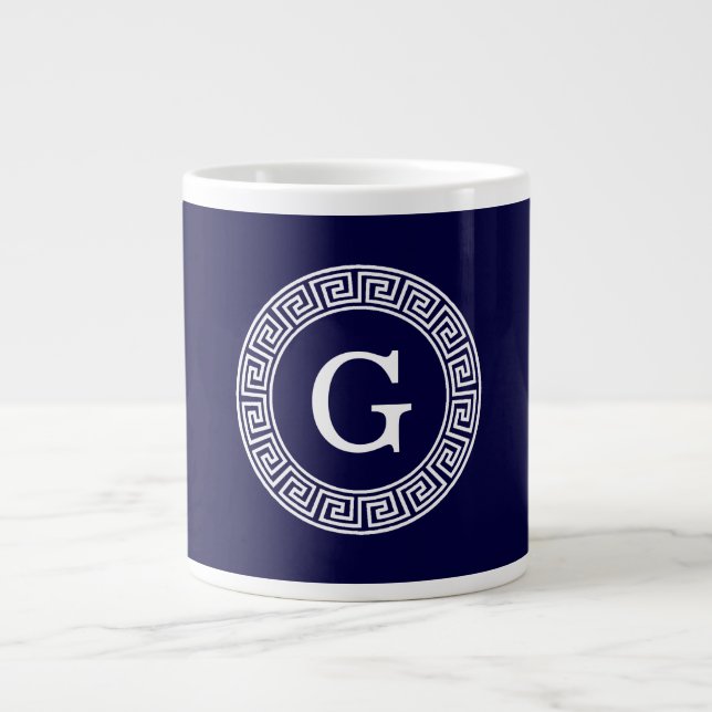 Grekiska Nyckel Rnd Ram, första Monogram Jumbo Mugg (Framsidan)
