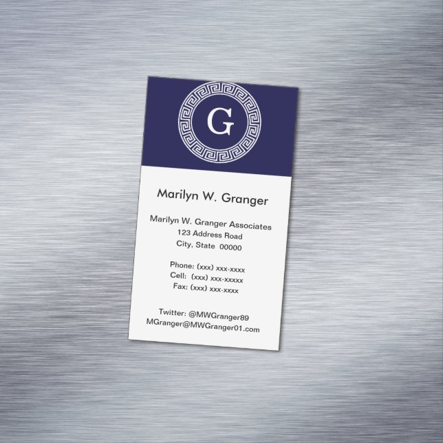 Grekiska Nyckel Rnd Ram, första Monogram Visitkortmagnet (In Situ)