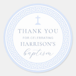 Grekiska Nyckel White Blue Baptism Tack Runt Klistermärke