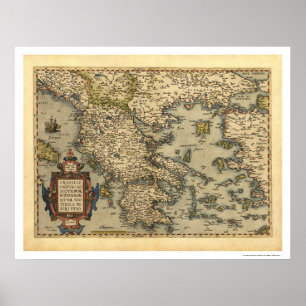 Grekiska öarna Karta Ortelius 1570 Poster