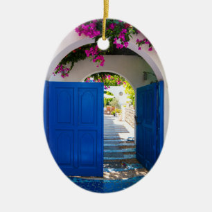 Grekiska och turkiska Stil Blue Door Julgransprydnad Keramik